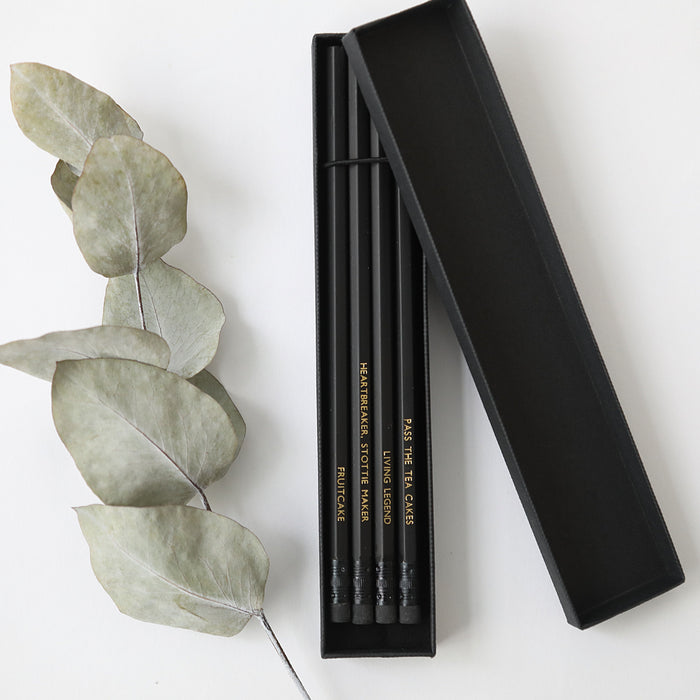 ‘Heartbreaker, Stottie Maker’ Set of 4 Gift Boxed Pencils